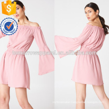 Pink Wide Long Sleeve Off Shoulder Pleated Polyester Daily Summer Dress Manufacture Wholesale Fashion Women Apparel (TA0161D)